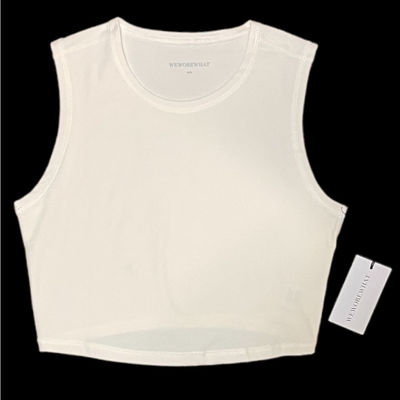 Nwt Womens weworewhat Muscle Tank Top Solid Off White Cropped Top Size Medium - Picture 7 of 16